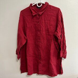 Mercer & Madison Button Up Shirt Womens sz 2X 100% Linen Tunic Blouse 3/4 Sleeve